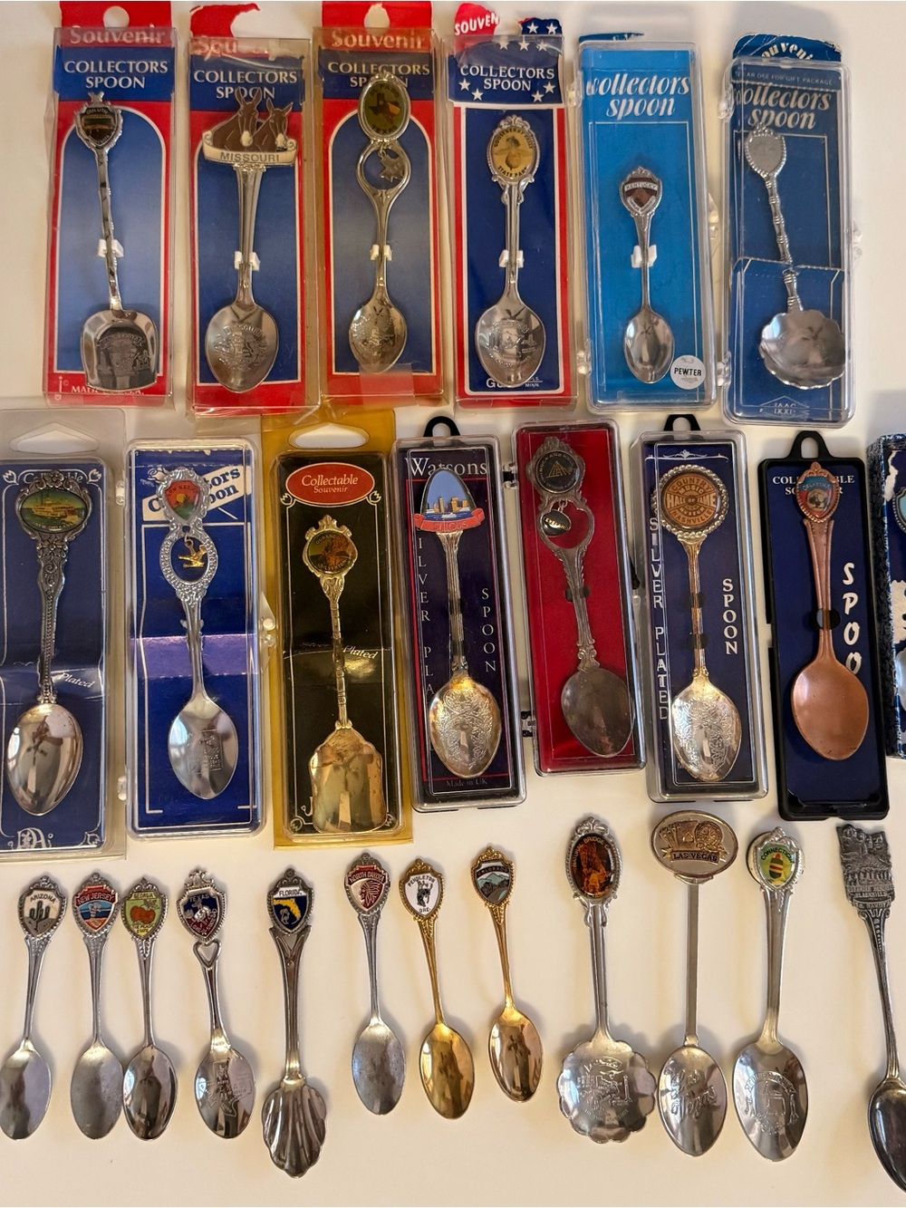 Large Lot Vintage & Collectible Souvenir Spoons USA Travel Pewter Silver Plated